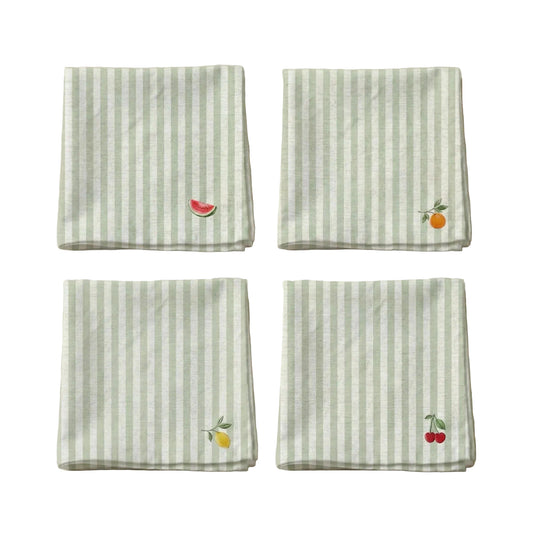 Set de 4 servilletas rayas verdes y frutas