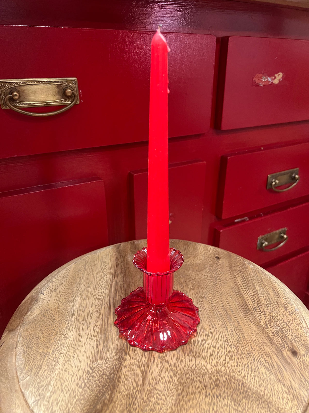 Candelabro de cristal rojo