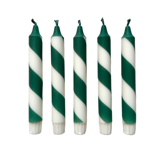 Velas a rayas de bastón verde bosque y blanco
