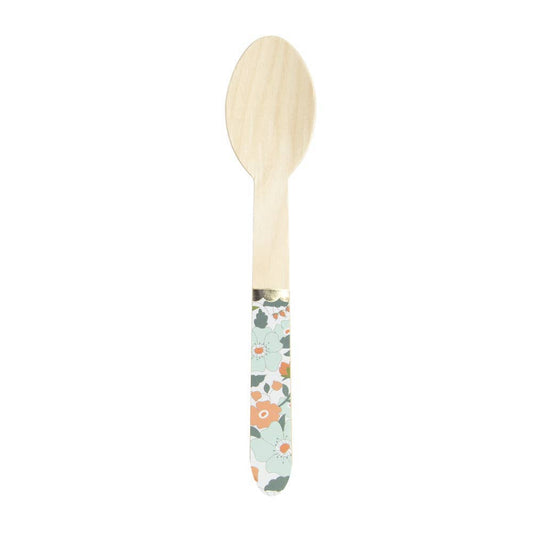 CUCHARAS PEQUEÑAS DE MADERA CON FLORES Y ORO X 8