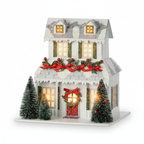 Casa de Pueblo Navideña Iluminada con Nieve y LED (Estilo Village)