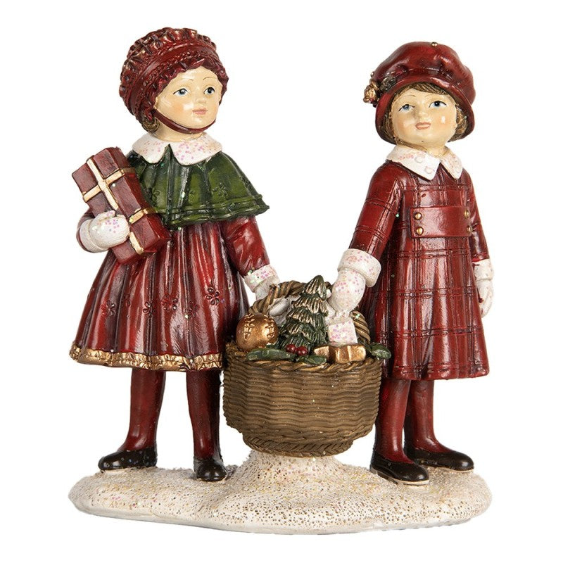 Figura decorativa infantil navideña – Niñas con cesta y regalo