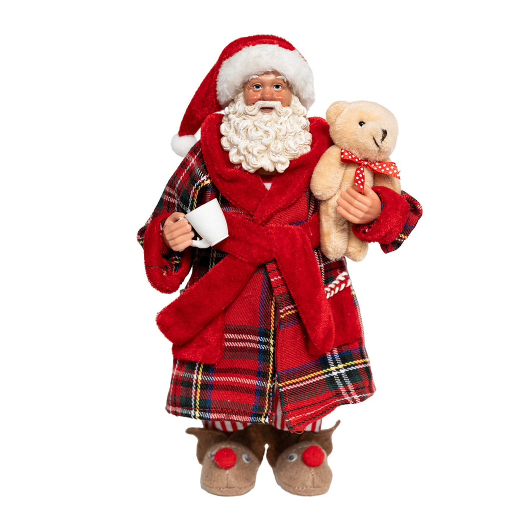 Figura decorativa de Papá Noel con bata escocesa y osito de peluche
