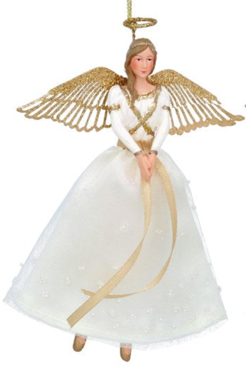 Adornos de ángeles en blanco y dorado