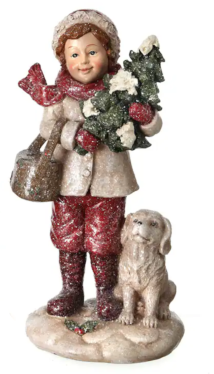 Figuras de Resina de Invierno  Niña y Niño