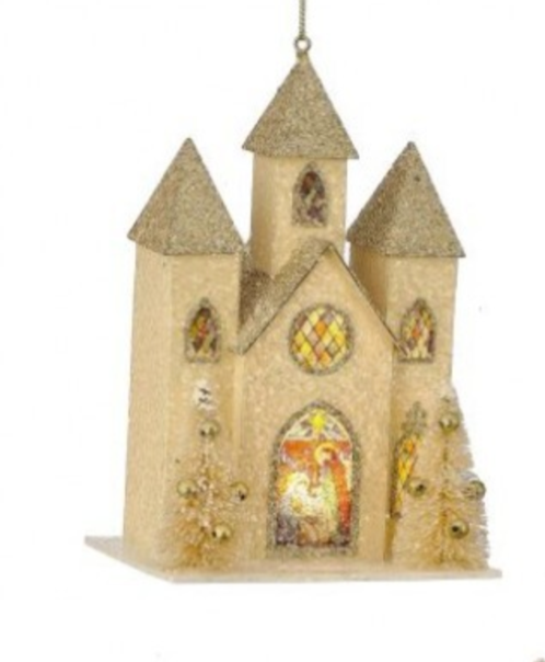 Adorno Navideño de Iglesia Vintage con Luz