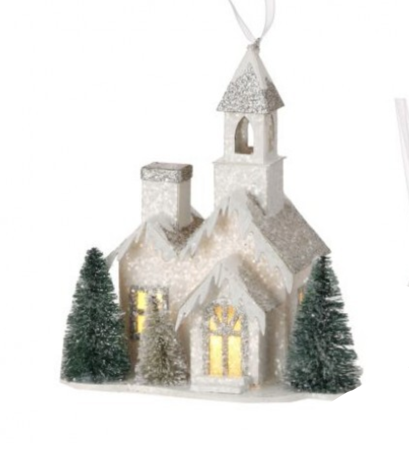 Adorno Navideño de Iglesia nevada con Luz