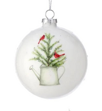 Cargar imagen en el visor de la galería, Adornos de Esfera de Vidrio Blanca con Ilustración de Pájaros y Pinos