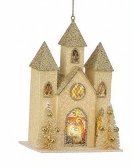 Adornos Colgantes: Capillas de Purpurina Dorada (15,25cm)