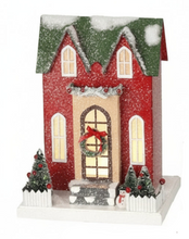 Cargar imagen en el visor de la galería, Casas Navideñas Clásicas: Rojo y Verde con Luz LED ( 25.4x26.67cm )