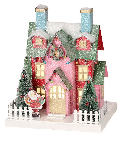 Decoración Navideña Mágica: Casas Luminosas con Glitter ( 25.50cm)