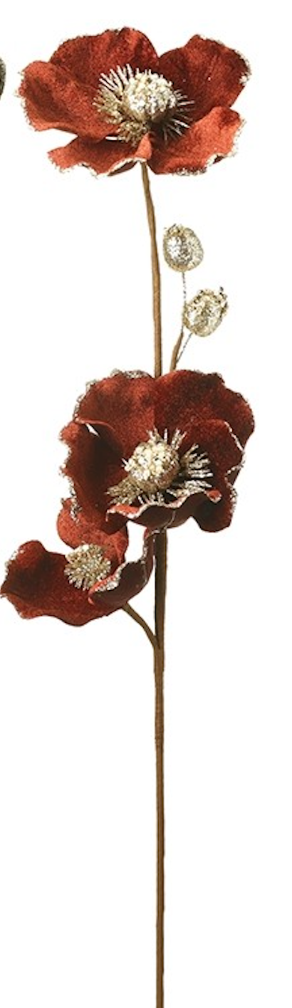 Flor artificial de terciopelo con purpurina dorada