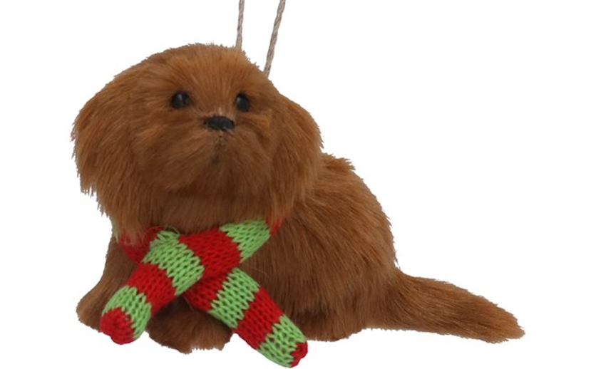 Peluche de perrito navideño con bufanda, colgante