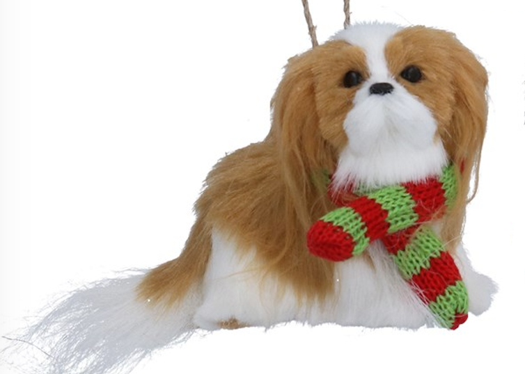 Peluche de perrito navideño con bufanda, colgante