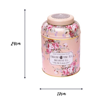 Cargar imagen en el visor de la galería, Bote de lata con bolsas de té rosa vintage