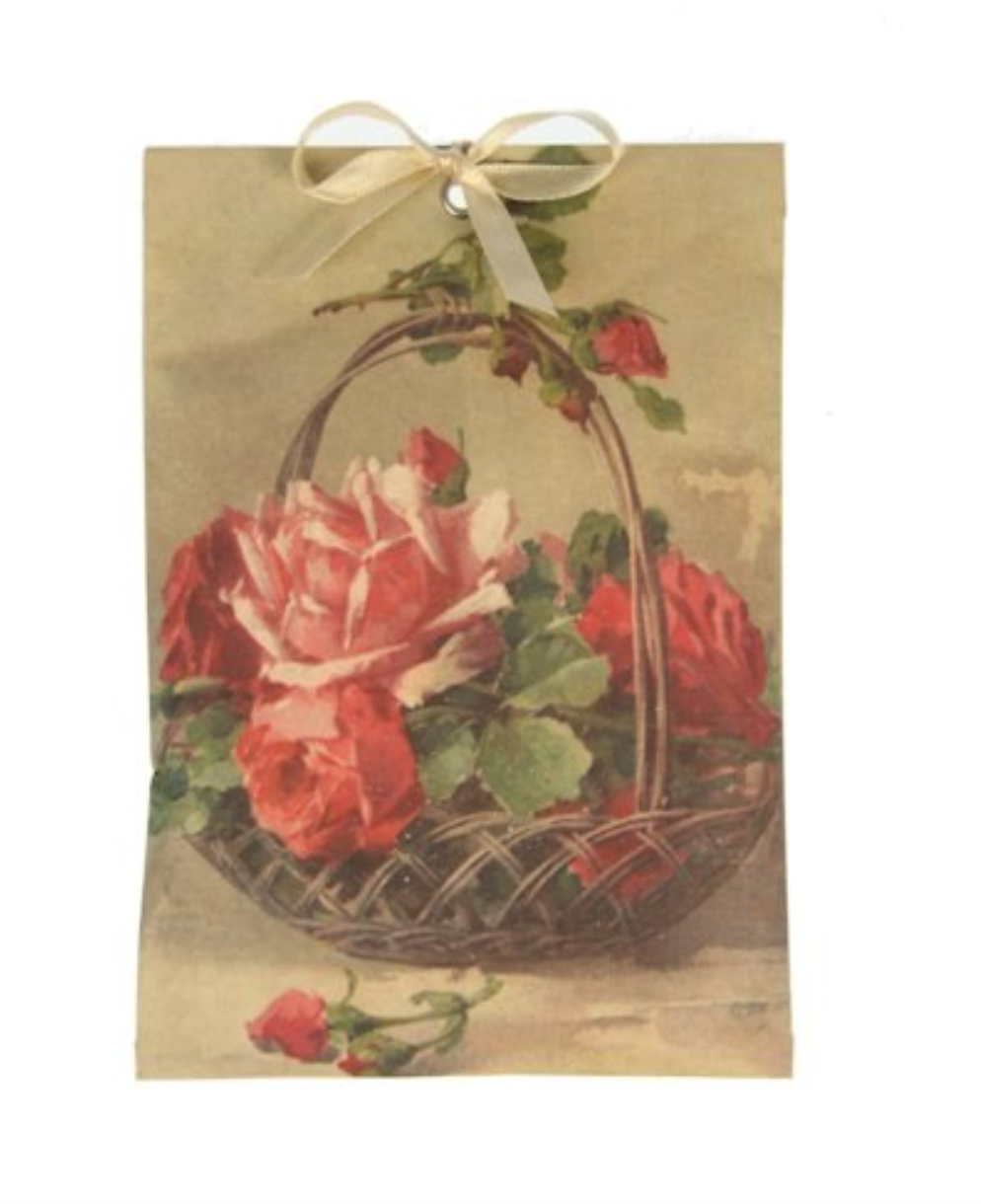 Sobre de olor  de rosas diseño cesta con rosas