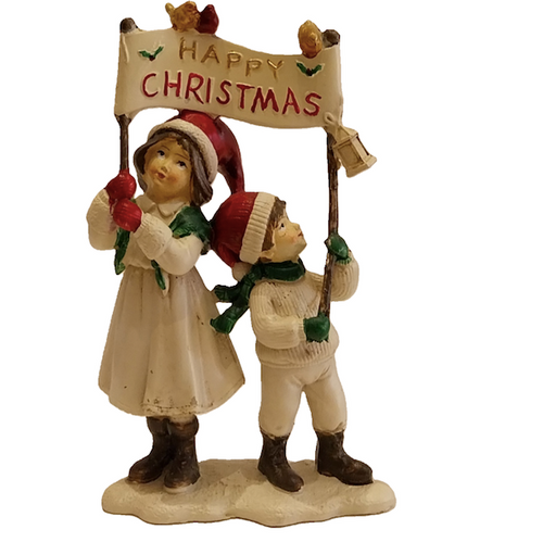 Figura navideña niños con cartel 
