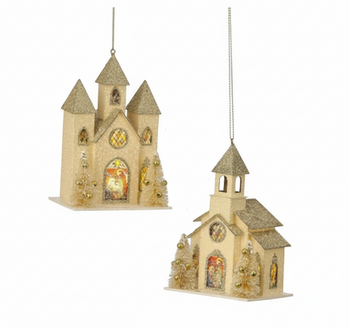 Adorno Navideño de Iglesia Vintage con Luz