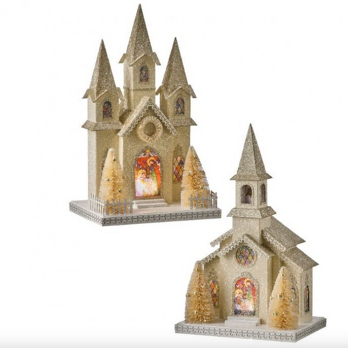 Adorno de mesa Navideño de Iglesia Vintage con Luz