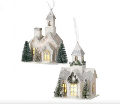 Adorno Navideño de Iglesia nevada con Luz