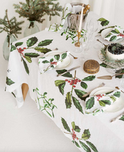 Cargar imagen en el visor de la galería, Mantel de lino  "Holly &amp; Mistletoe Christmas" (170x330 cm)