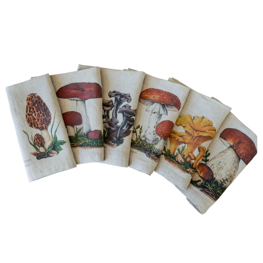 Set de seis servilletas de lino diseño de "Set de Hongos del Bosque"