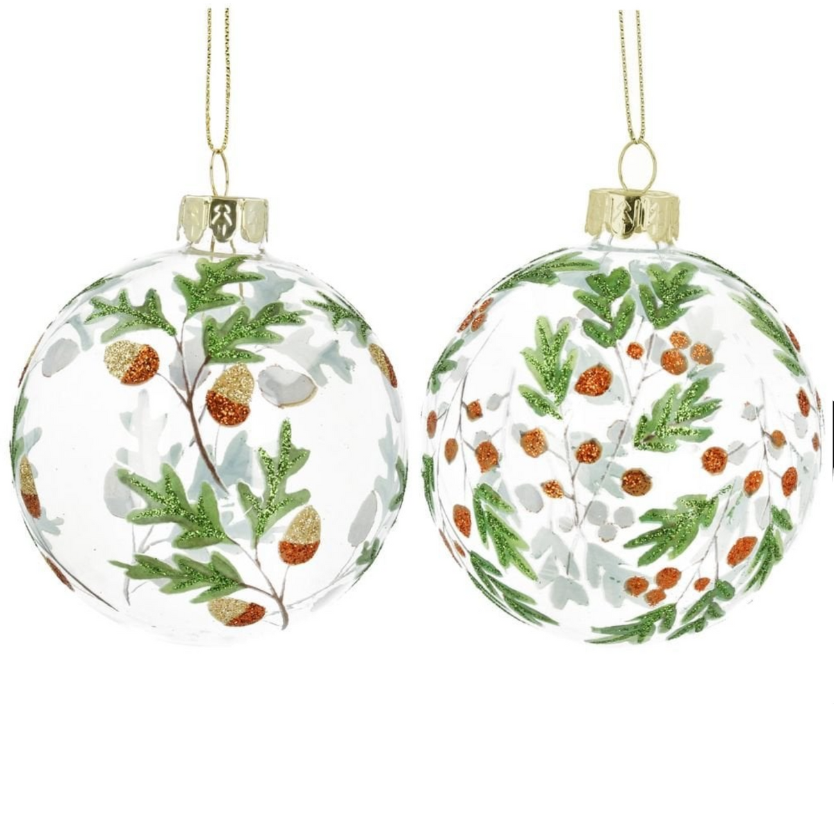 Bola de Navidad transparente con hojas y bayas