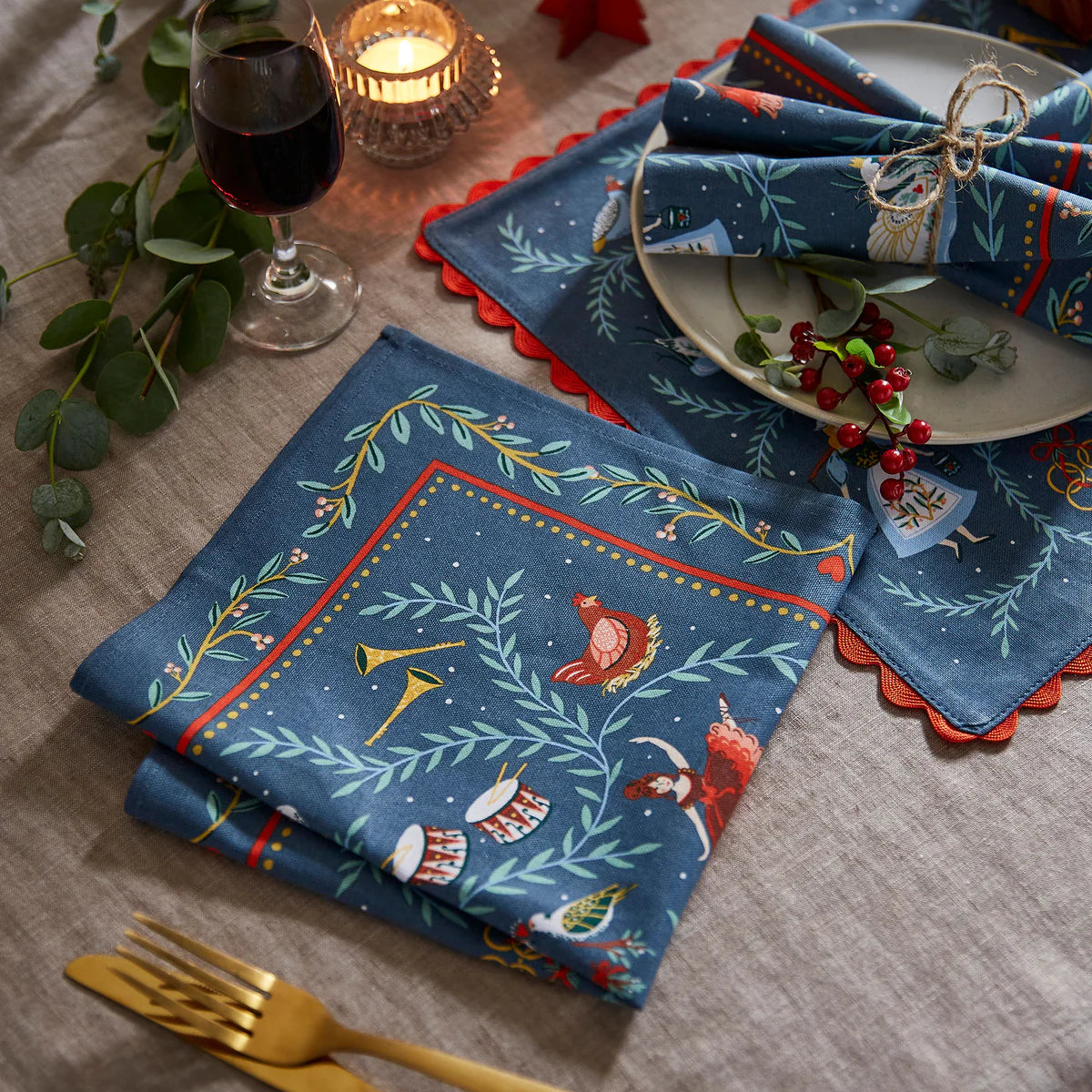 Set de dos servilletas diseño "Twelve days of Christmas"