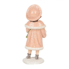 Cargar imagen en el visor de la galería, Figura decorativa infantil – Niña con abrigo rosa y libro de villancicos