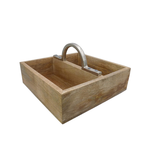 Cubertero de Madera Natural con Asa de Metal