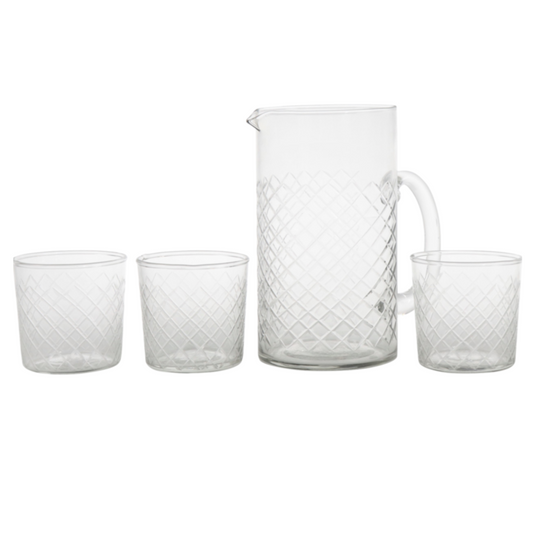 Jarra y vasos de cristal tallado