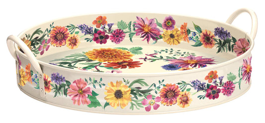 Bandeja redonda de lata diseño flores de jardín