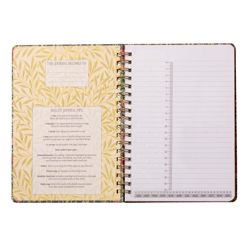 Cuaderno B5 de espiral Strawberry Thief con regla