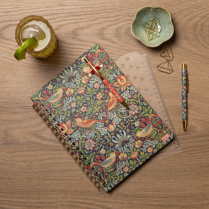 Cuaderno B5 de espiral Strawberry Thief con regla