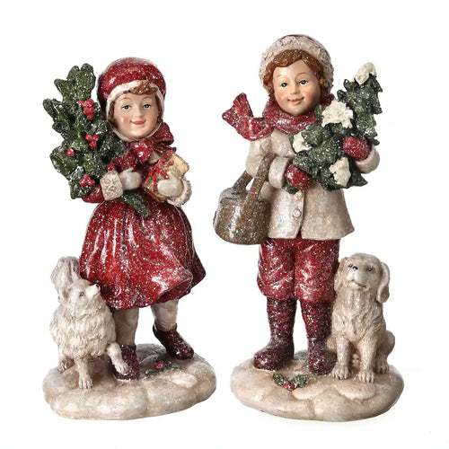 Figuras de Resina de Invierno  Niña y Niño