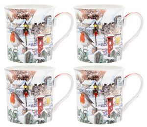Set de cuatro Tazas Diseño Invernal con Petirrojo