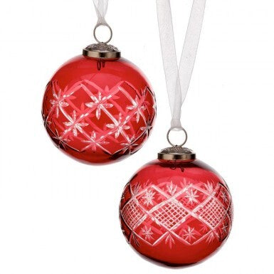 Esferas de Vidrio Rojo Tallado (Estilo Cristal Bohemia)