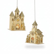 Cargar imagen en el visor de la galería, Adornos Colgantes: Capillas de Purpurina Dorada (15,25cm)