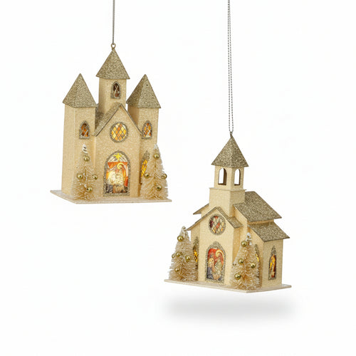 Adornos Colgantes: Capillas de Purpurina Dorada (15,25cm)