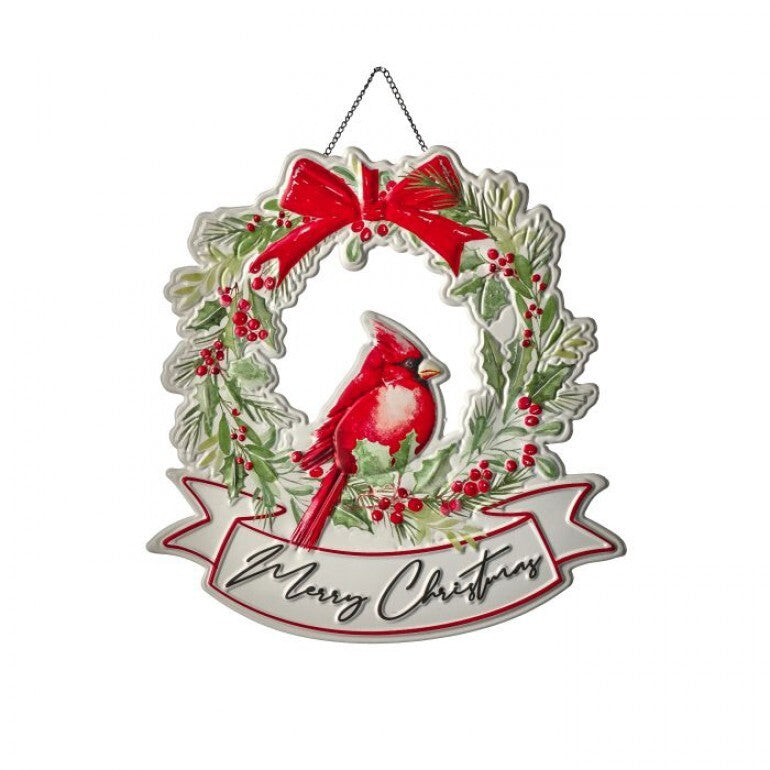 Adorno Metálico 35,5 cm “Merry Christmas” con Cardenal (35,5 cm)