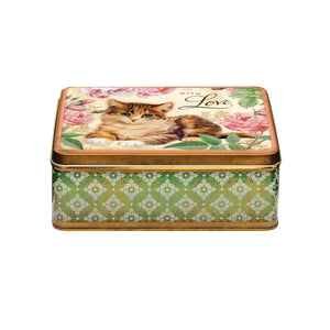 Caja de lata rectangular con diseño gato "with love"
