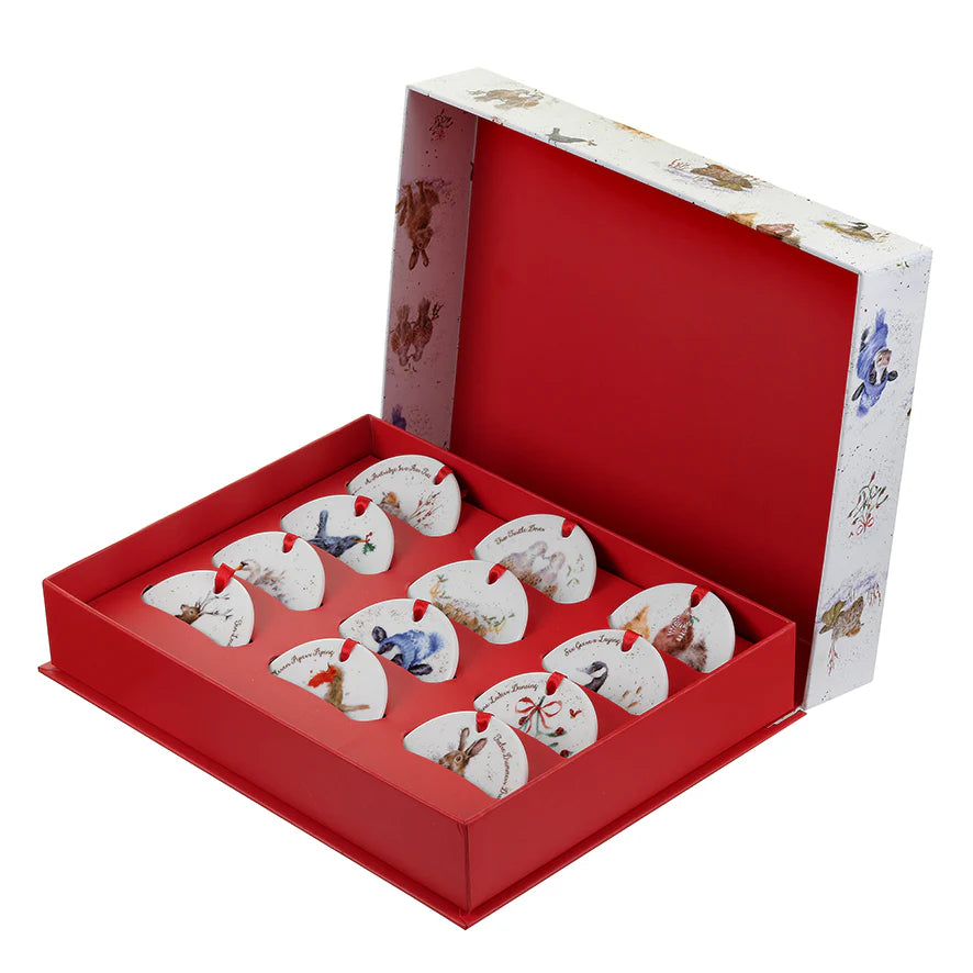 Caja de 12 decoración navideña en porcelana " Los 12 Días de la Navidad "