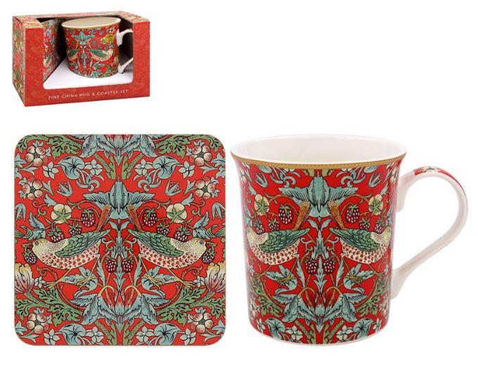 Taza de desayuno con posa vasos Strawberry thief