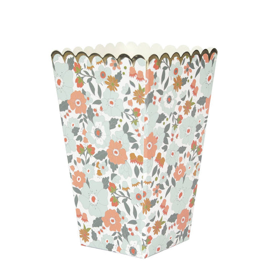 Cajas de palomitas con diseño floral y borde dorado, paquete de 8