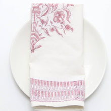 Cargar imagen en el visor de la galería, Mantel Varmala rosa estampado a mano (160 x 340 cm)