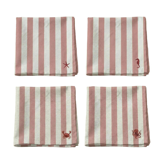 Pack de 4 servilletas diseño rayas y animales de mar