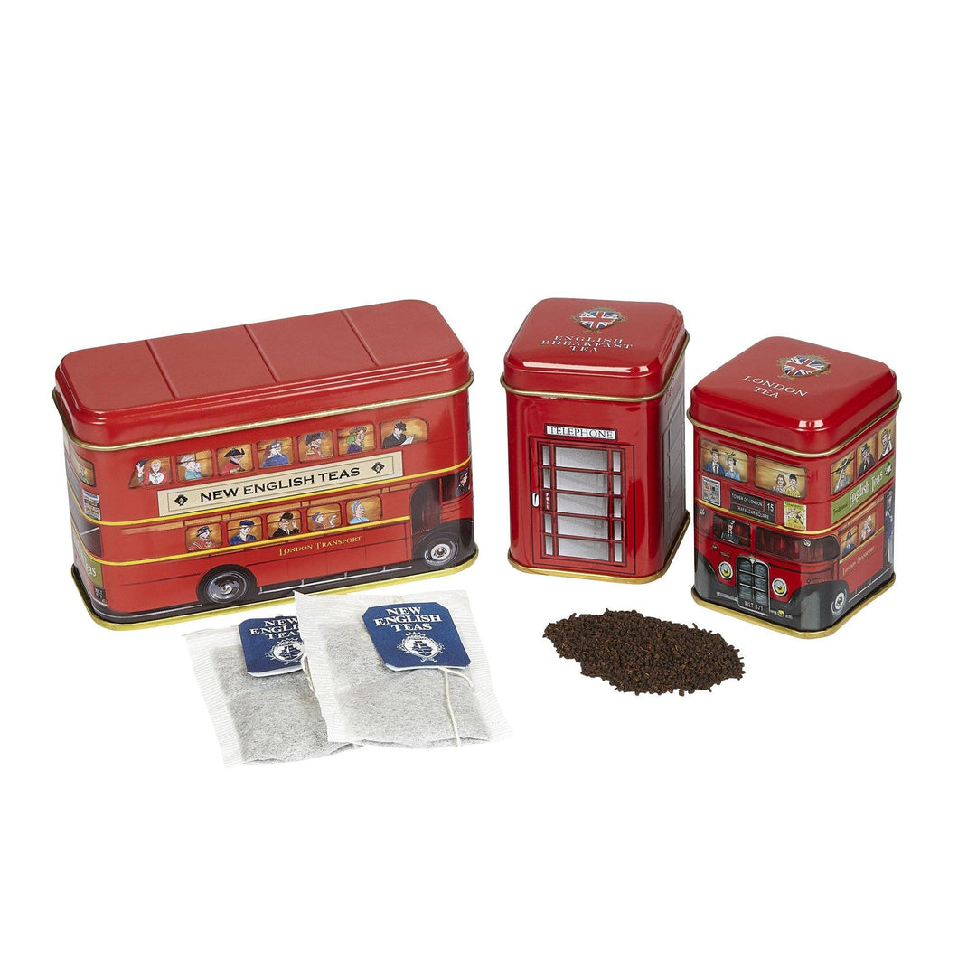 Set de 3 cajas de lata con té tradicionales Británicas