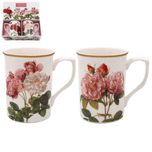 Cargar imagen en el visor de la galería, Set de dos Tazas Porcelana Rosa Botanica Redouté