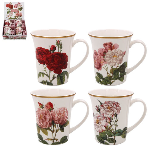 Set de cuatro tazas diseño Botanical Redouté Rose