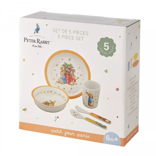 Set de cinco piezas de Peter Rabbit en colores melocoton